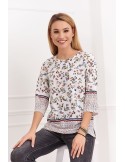 Cream women\'s blouse with a floral pattern 0446 - Online store - Boutique